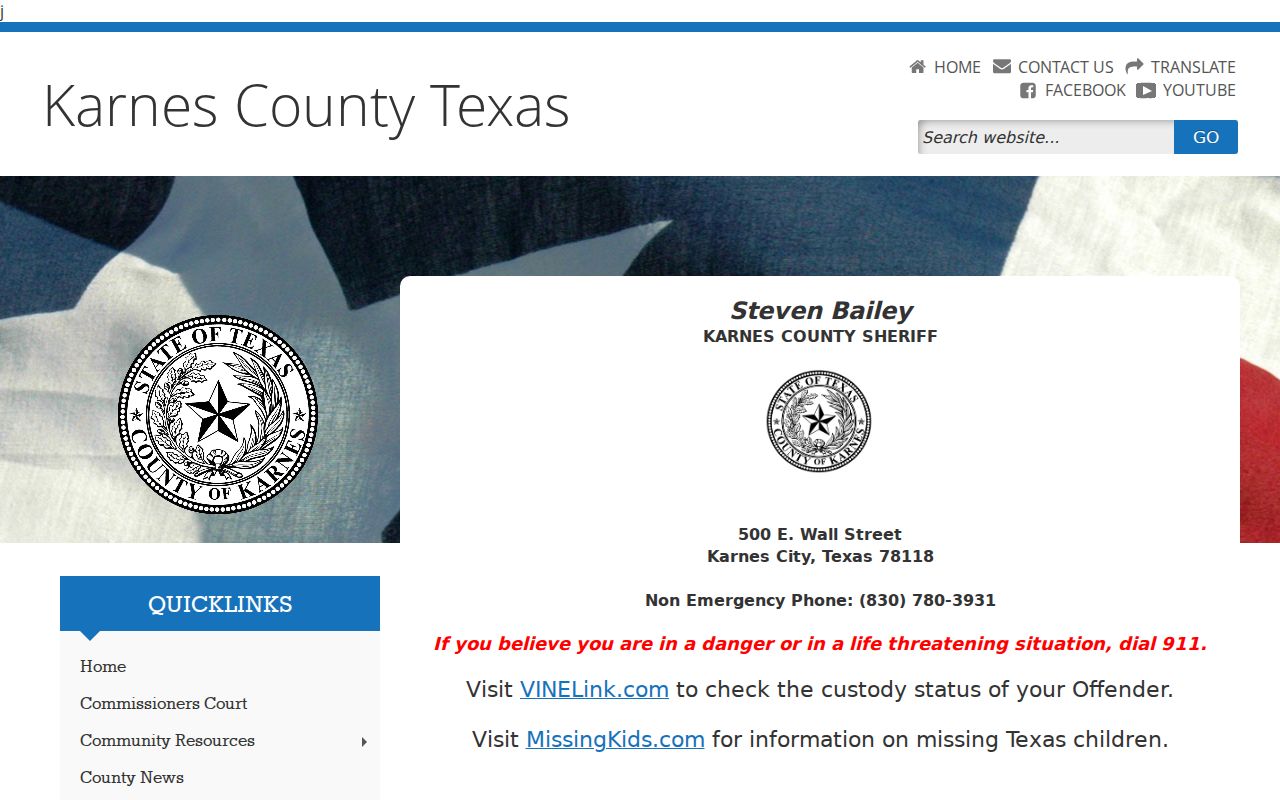 Karnes County arrest history source at the Sheriff and jail page