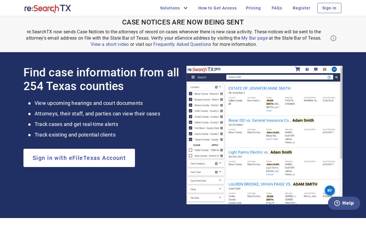 re SearchTX platform for Karnes County criminal court case records
