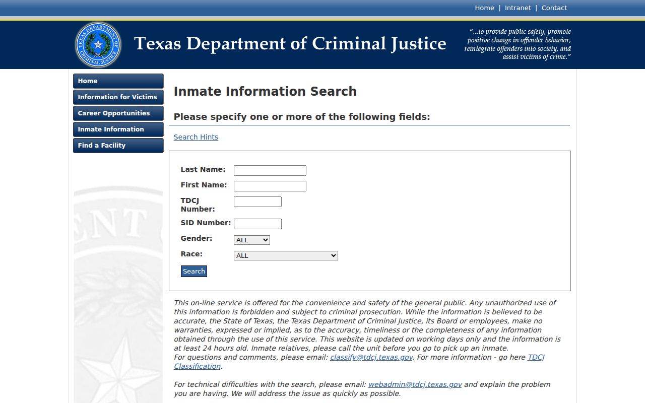 Karnes County criminal custody record search through TDCJ