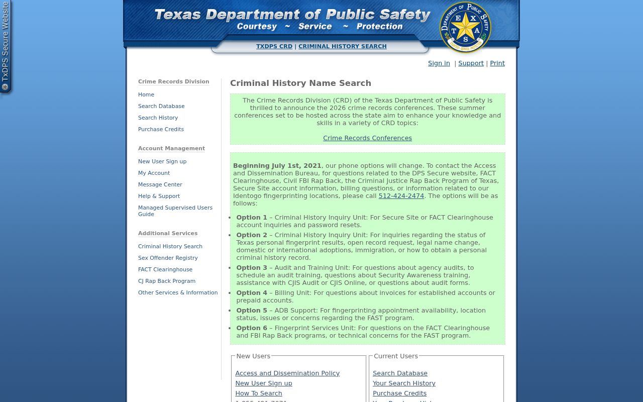Karnes County criminal history access through the Texas DPS name search